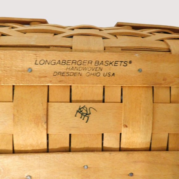 Longaberger 1999 Rectangle Chore Basket Handles Fabric Plastic Liners - Picture 7 of 12